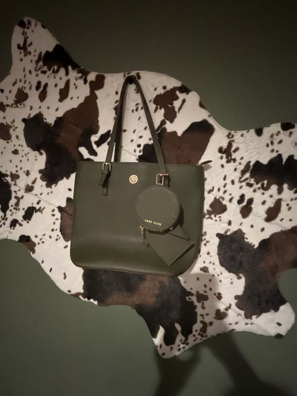 Anne Klein Olive Green Tote Bag with Detachable Coin Pouch
